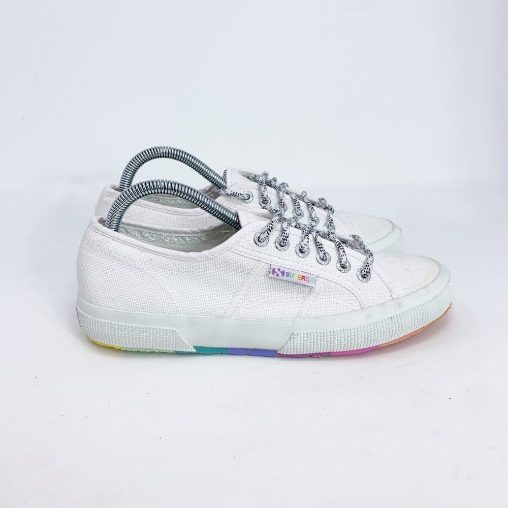 Superga Womens Cotu White Rainbow Lace Up Classic Sneaker Shoes Size US 9
